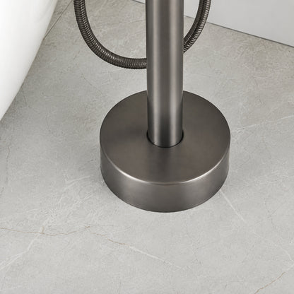 Modern Freestanding Floor-Mount Tub Filler Faucet, Single-Handle Swivel Spout Faucet with Handheld Shower
