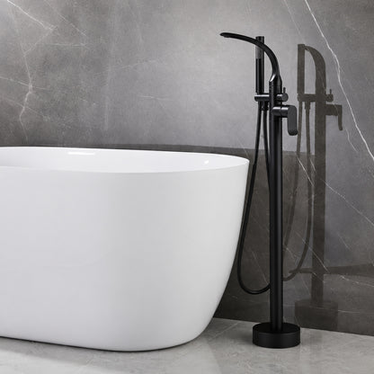 Modern Freestanding Floor-Mount Tub Filler Faucet, Single-Handle Swivel Spout Faucet with Handheld Shower