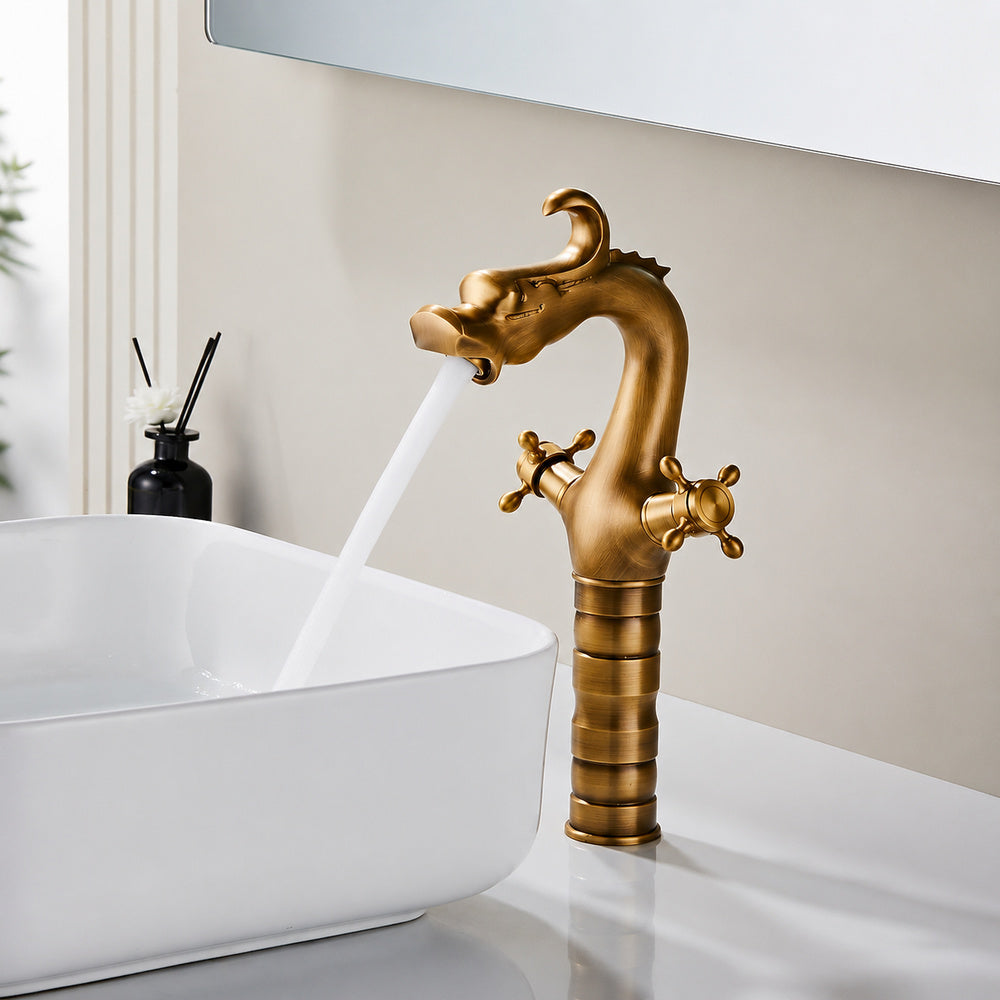 Modern Curved High Arc Bathroom Faucet, Single-Handle Single-Hole Brass Body Faucet