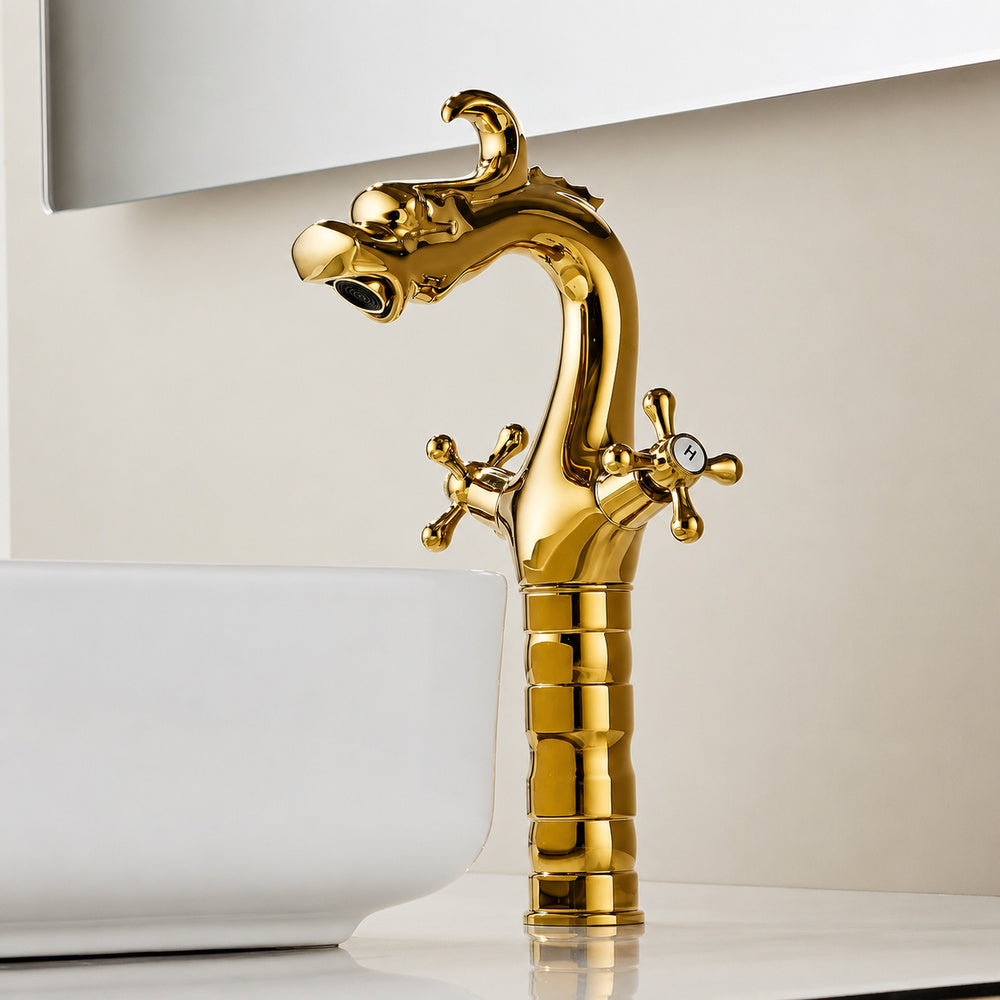 Modern Curved High Arc Bathroom Faucet, Single-Handle Single-Hole Brass Body Faucet