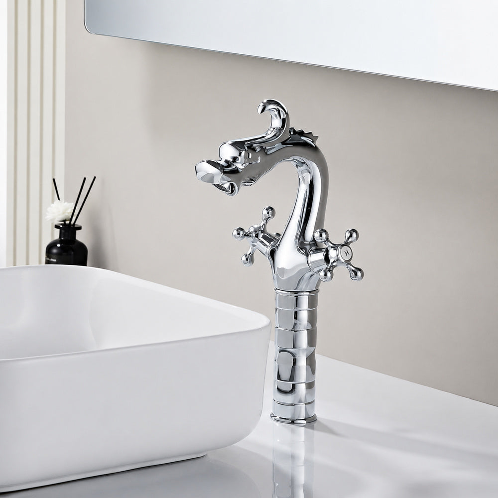 Modern Curved High Arc Bathroom Faucet, Single-Handle Single-Hole Brass Body Faucet