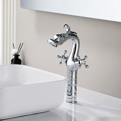Modern Curved High Arc Bathroom Faucet, Single-Handle Single-Hole Brass Body Faucet