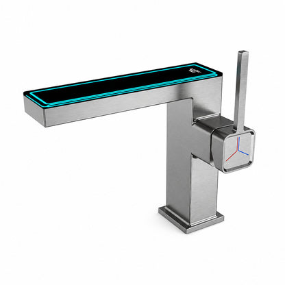 LED Temperature Display Waterfall Bathroom Faucet, Single-Hole Single-Handle Brass Faucet, Silver / Gold / Gray / White / Black / Multi