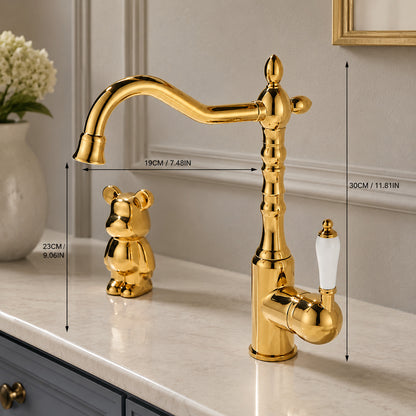 Traditional High-Arc Swivel Spout Bathroom Sink Faucet, Single-Handle Single-Hole Bathroom Faucet, Chrome / Antique Brass / Polished Gold