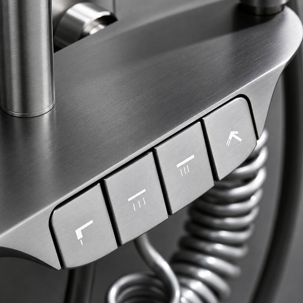 Thermostatic Wall-Mount Shower System, Multi-Function Rainfall Faucet with Handheld Shower, Chrome / Gunmetal