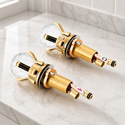 Polished Gold LED Waterfall Bathroom Faucet, Modern 3-Hole Widespread Double-Handle Faucet