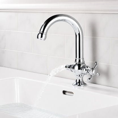 Swivel Spout Single-Hole Bathroom Faucet, Vintage Brass Faucet with Cross Handle