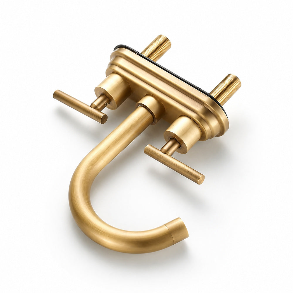 Modern High-Arc Spout Bathroom Faucet, 4-Inch Centerset Dual-Handle Faucet, Brushed Gold / Brushed Bronze