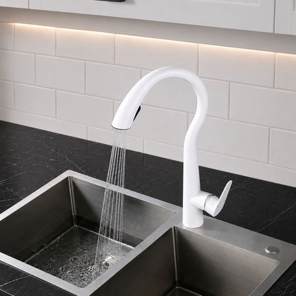 Pull-Down Kitchen Faucet, High Arc Single-Handle Brass Sink Faucet, Gunmetal / Matte White / Matte Black / Brushed Nickel