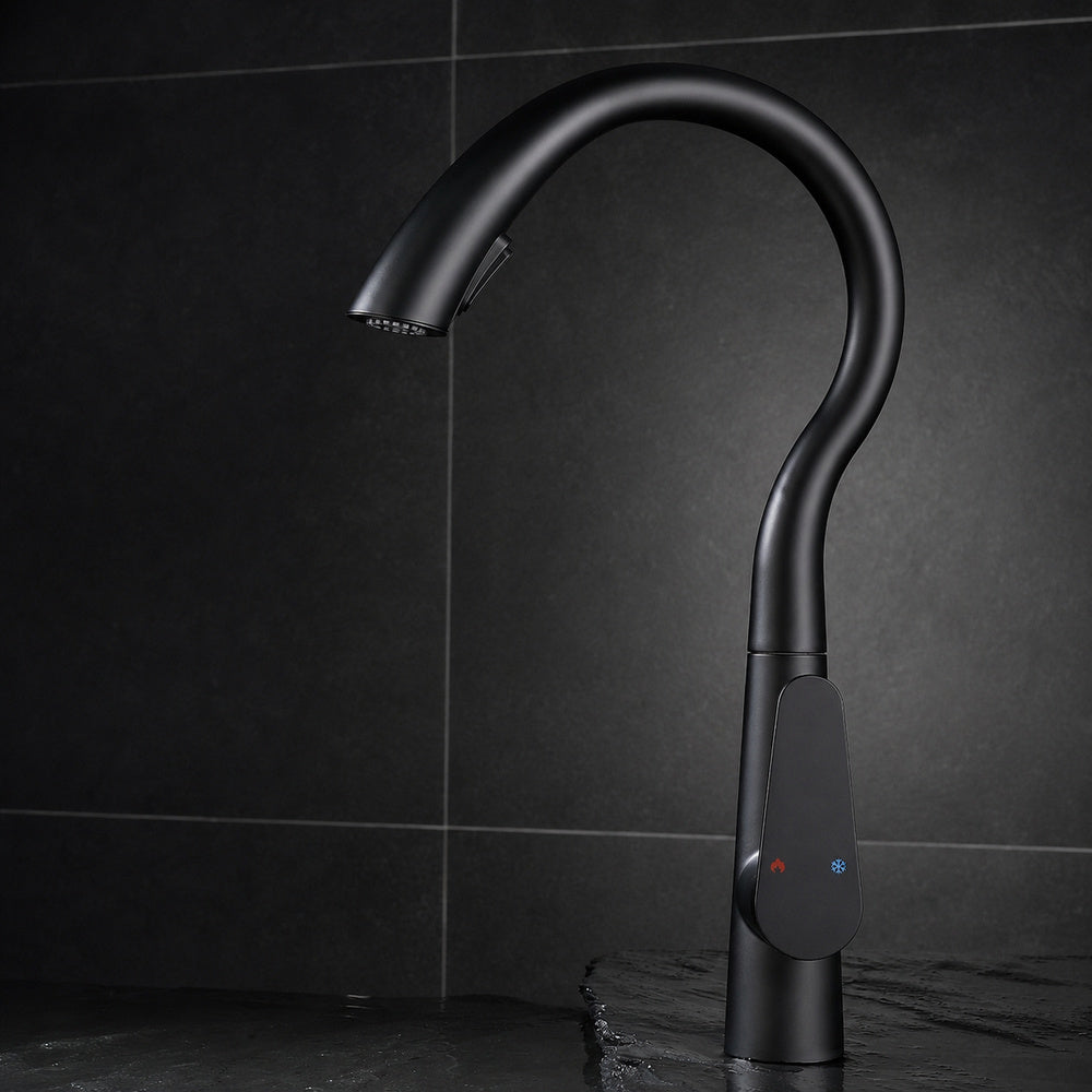 Pull-Down Kitchen Faucet, High Arc Single-Handle Brass Sink Faucet, Gunmetal / Matte White / Matte Black / Brushed Nickel