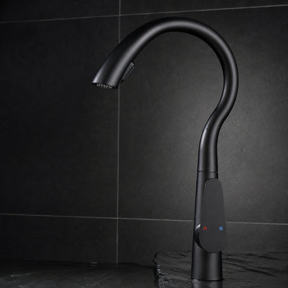 Pull-Down Kitchen Faucet, High Arc Single-Handle Brass Sink Faucet, Gunmetal / Matte White / Matte Black / Brushed Nickel