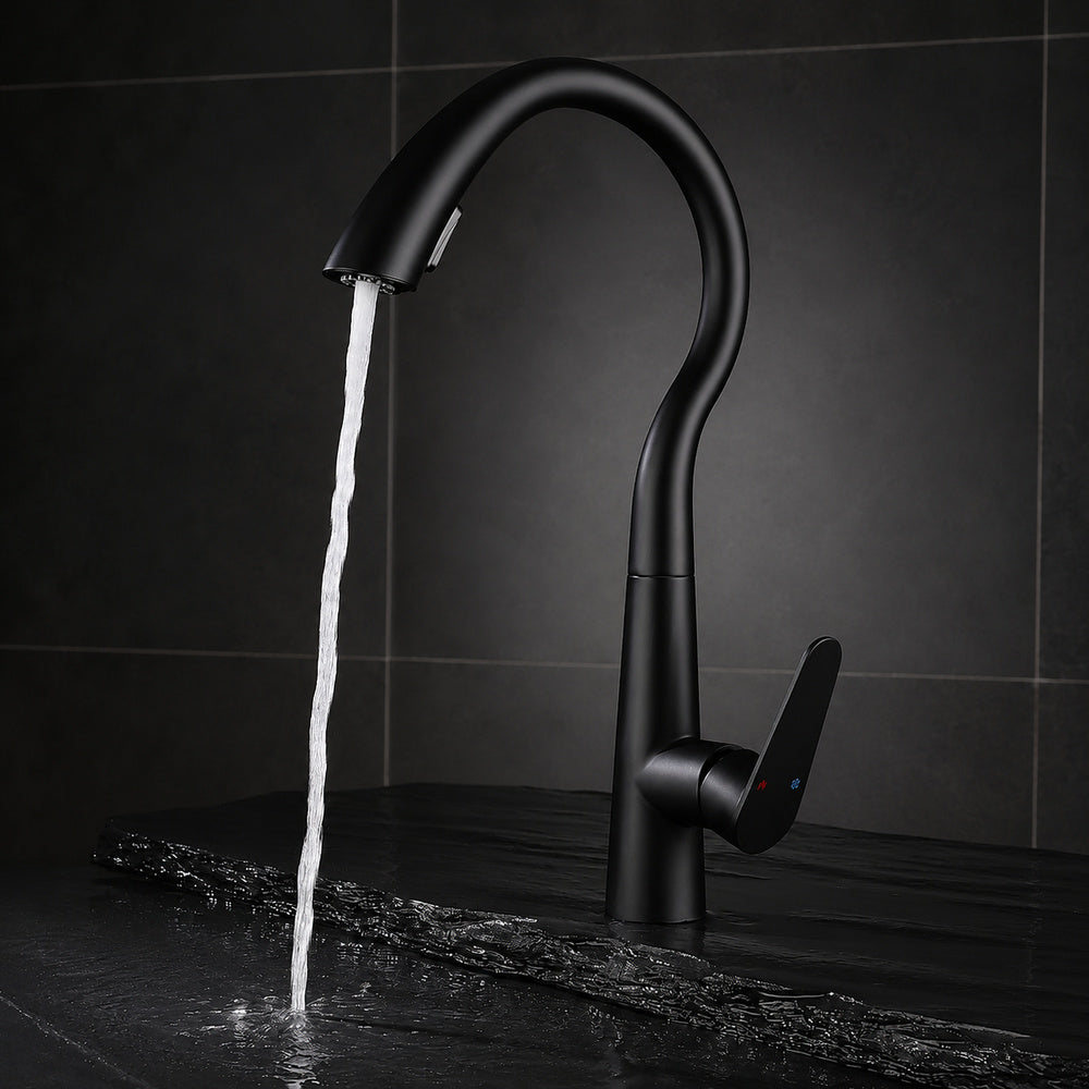 Pull-Down Kitchen Faucet, High Arc Single-Handle Brass Sink Faucet, Gunmetal / Matte White / Matte Black / Brushed Nickel