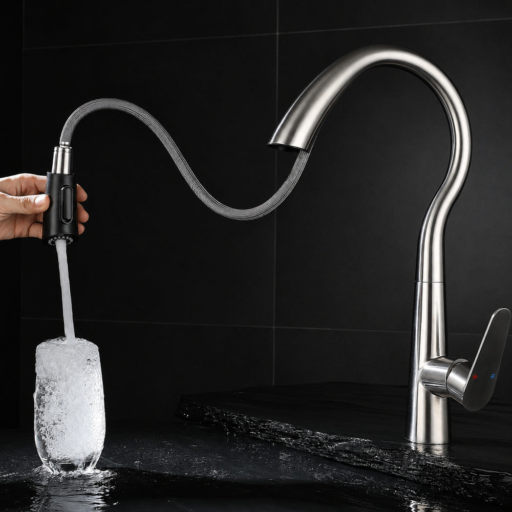 Pull-Down Kitchen Faucet, High Arc Single-Handle Brass Sink Faucet, Gunmetal / Matte White / Matte Black / Brushed Nickel