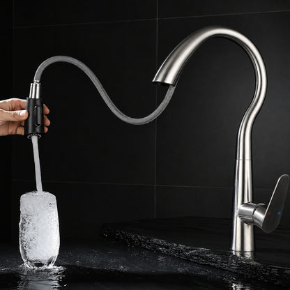 Pull-Down Kitchen Faucet, High Arc Single-Handle Brass Sink Faucet, Gunmetal / Matte White / Matte Black / Brushed Nickel