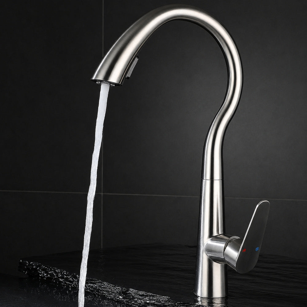 Pull-Down Kitchen Faucet, High Arc Single-Handle Brass Sink Faucet, Gunmetal / Matte White / Matte Black / Brushed Nickel