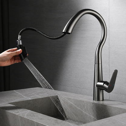 Pull-Down Kitchen Faucet, High Arc Single-Handle Brass Sink Faucet, Gunmetal / Matte White / Matte Black / Brushed Nickel