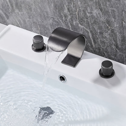 Modern Waterfall Widespread Bathroom Faucet, Double Knob Handle Brass Faucet, Brushed Gold / Matte Black / Chrome / Gunmetal / Matte White