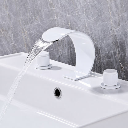 Modern Waterfall Widespread Bathroom Faucet, Double Knob Handle Brass Faucet, Brushed Gold / Matte Black / Chrome / Gunmetal / Matte White