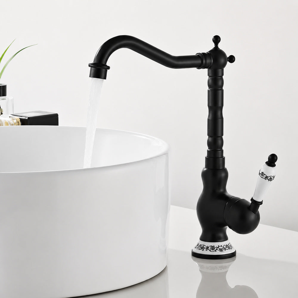Traditional High-Arc Vessel Sink Faucet, Single-Handle Single-Hole Faucet, Antique Brass / Chrome / Matte Black