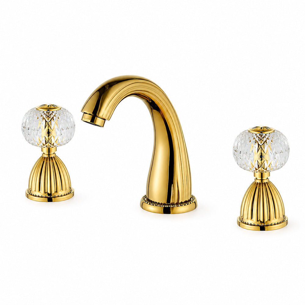 Crystal Knob Handles Widespread Bathroom Faucet, Modern Polished Gold Dual-Handle Sink Faucet