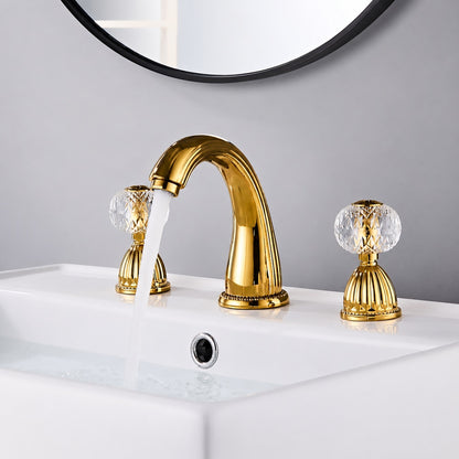 Crystal Knob Handles Widespread Bathroom Faucet, Modern Polished Gold Dual-Handle Sink Faucet