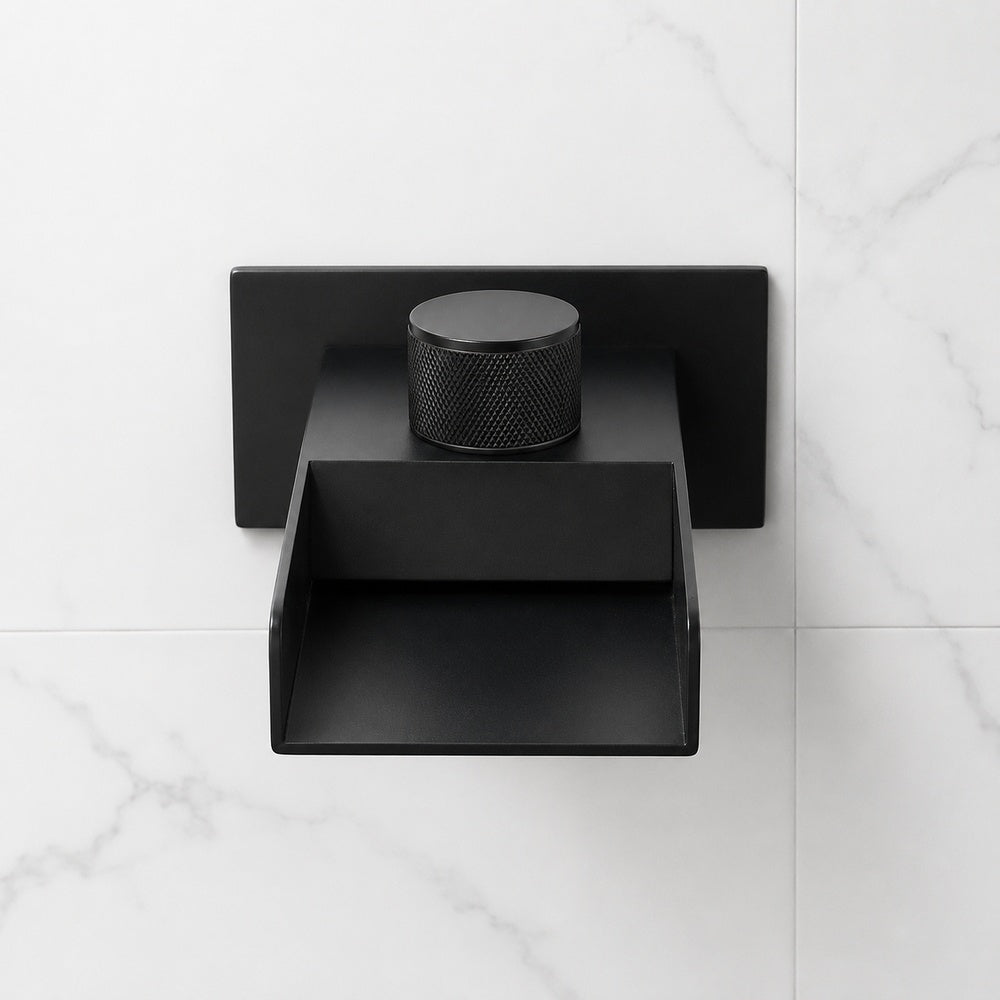 Matte Black Waterfall Bathroom Faucet, Wall-Mount Single-Knob Stainless Steel Faucet
