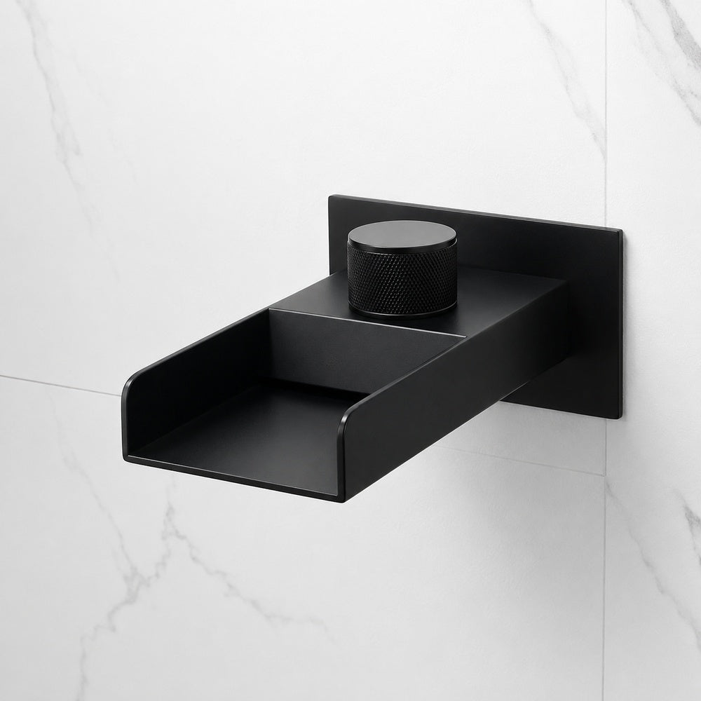 Matte Black Waterfall Bathroom Faucet, Wall-Mount Single-Knob Stainless Steel Faucet