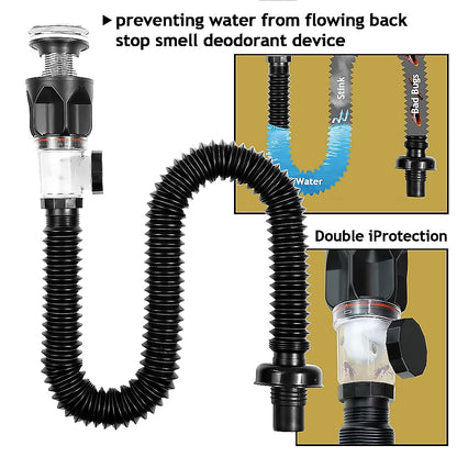 Chrome Pop-Up Bathroom Sink Drain Kit, Flexible Expandable P-Trap Pipe with Anti-Clogging Stopper