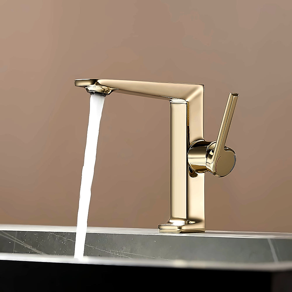 Modern Single-Hole Bathroom Faucet, Single-Handle Brass Faucet, Polished Gold / Chrome / Matte Black / Brushed Gold / Rose Gold / Matte White / Gunmetal