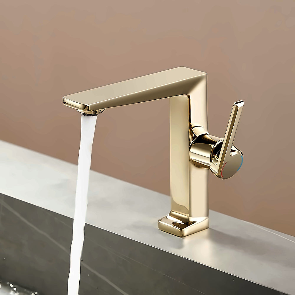 Modern Single-Hole Bathroom Faucet, Single-Handle Brass Faucet, Polished Gold / Chrome / Matte Black / Brushed Gold / Rose Gold / Matte White / Gunmetal