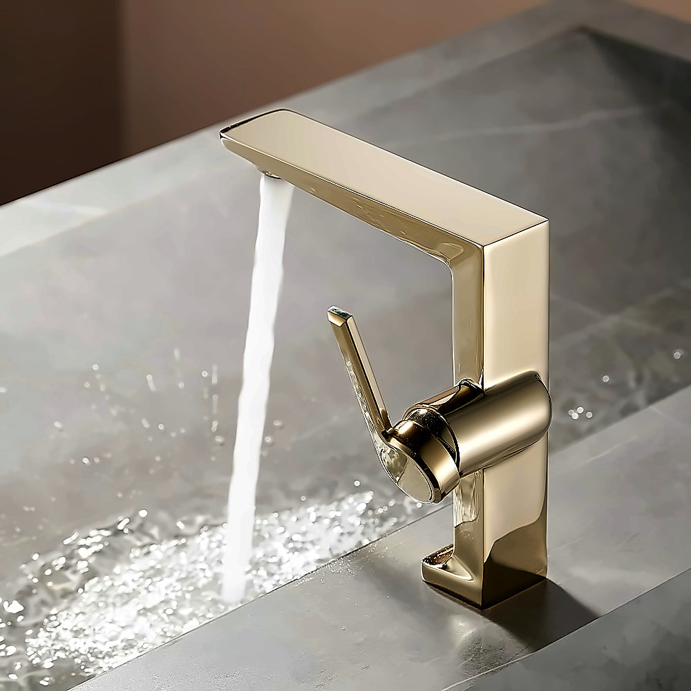 Modern Single-Hole Bathroom Faucet, Single-Handle Brass Faucet, Polished Gold / Chrome / Matte Black / Brushed Gold / Rose Gold / Matte White / Gunmetal