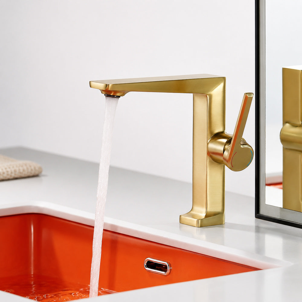 Modern Single-Hole Bathroom Faucet, Single-Handle Brass Faucet, Polished Gold / Chrome / Matte Black / Brushed Gold / Rose Gold / Matte White / Gunmetal