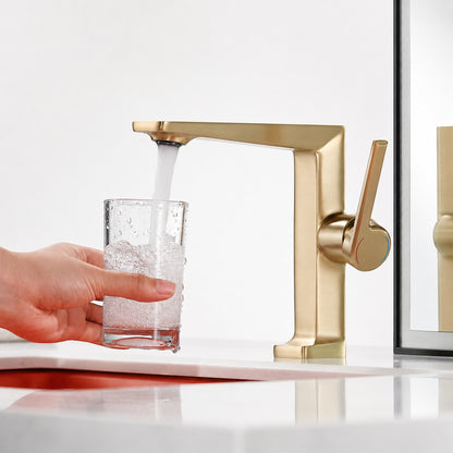 Modern Single-Hole Bathroom Faucet, Single-Handle Brass Faucet, Polished Gold / Chrome / Matte Black / Brushed Gold / Rose Gold / Matte White / Gunmetal