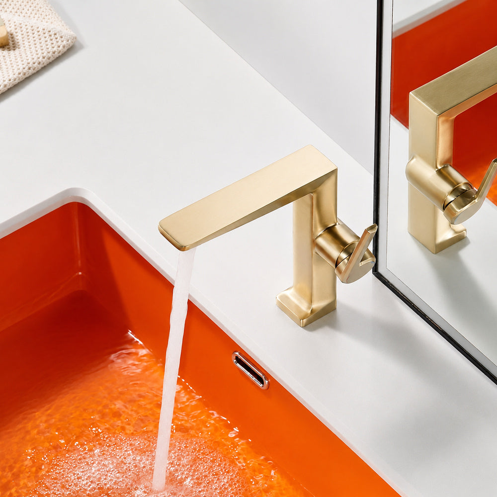 Modern Single-Hole Bathroom Faucet, Single-Handle Brass Faucet, Polished Gold / Chrome / Matte Black / Brushed Gold / Rose Gold / Matte White / Gunmetal