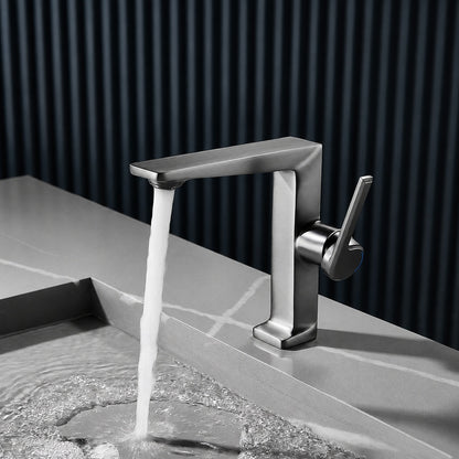 Modern Single-Hole Bathroom Faucet, Single-Handle Brass Faucet, Polished Gold / Chrome / Matte Black / Brushed Gold / Rose Gold / Matte White / Gunmetal