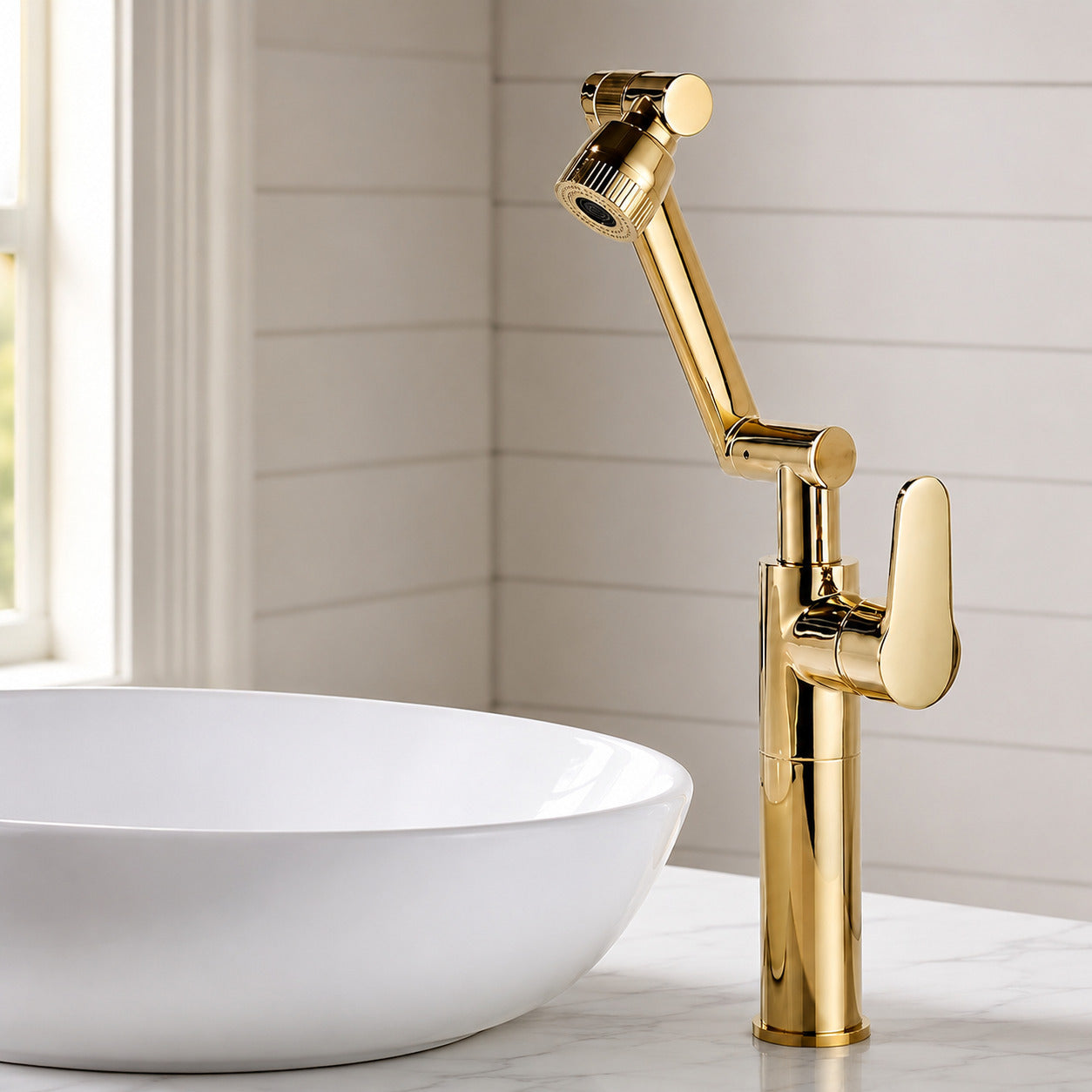 Single-Handle Swivel Arm Bathroom Faucet, Single-Hole Basin Faucet with Dual Spray Nozzle, Antique Brass / Brushed Gold / Chrome / Gunmetal / Matte Black