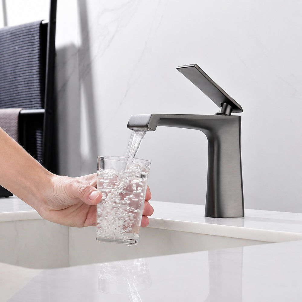 Modern Single-Hole Bathroom Faucet, Gunmetal Single-Handle Brass Faucet