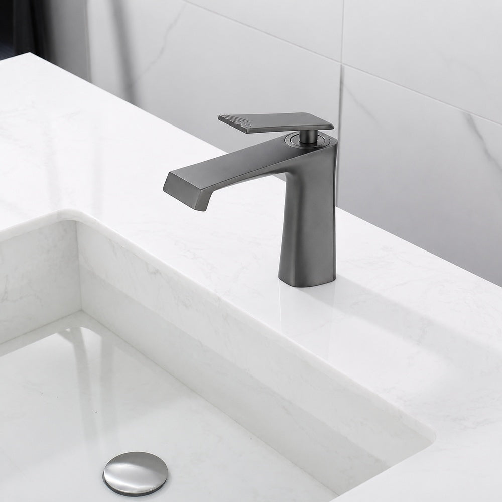 Modern Single-Hole Bathroom Faucet, Gunmetal Single-Handle Brass Faucet