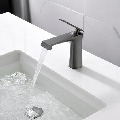 Modern Single-Hole Bathroom Faucet, Gunmetal Single-Handle Brass Faucet