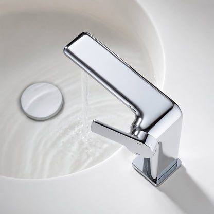 Chrome Modern Single-Hole Bathroom Faucet, Single-Handle Brass Sink Faucet