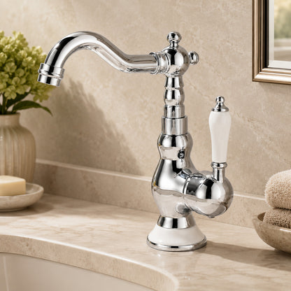 Vintage Single-Hole Bathroom Faucet, Single-Handle Swivel Spout Basin Faucet, Polished Gold / Chrome / Matte White / Gunmetal / Antique Brass
