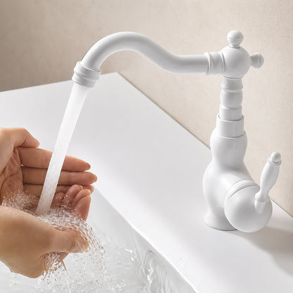 Vintage Single-Hole Bathroom Faucet, Single-Handle Swivel Spout Basin Faucet, Polished Gold / Chrome / Matte White / Gunmetal / Antique Brass