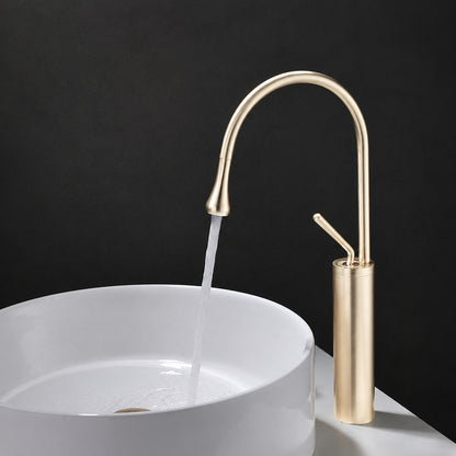 Brushed Gold High-Arc Vessel Sink Faucet, Single-Handle Bathroom Basin Faucet