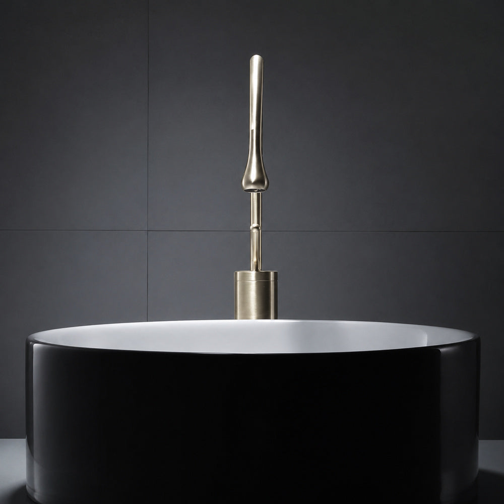 Brushed Gold High-Arc Vessel Sink Faucet, Single-Handle Bathroom Basin Faucet