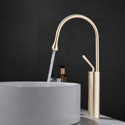 Brushed Gold High-Arc Vessel Sink Faucet, Single-Handle Bathroom Basin Faucet