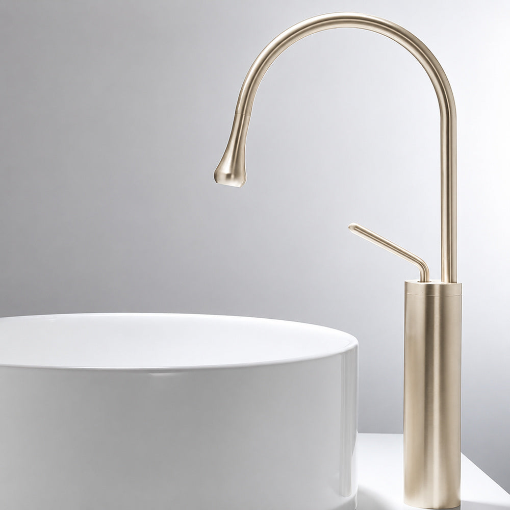 Brushed Gold High-Arc Vessel Sink Faucet, Single-Handle Bathroom Basin Faucet