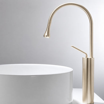Brushed Gold High-Arc Vessel Sink Faucet, Single-Handle Bathroom Basin Faucet