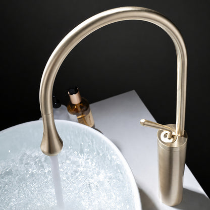 Brushed Gold High-Arc Vessel Sink Faucet, Single-Handle Bathroom Basin Faucet