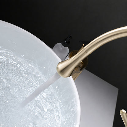 Brushed Gold High-Arc Vessel Sink Faucet, Single-Handle Bathroom Basin Faucet