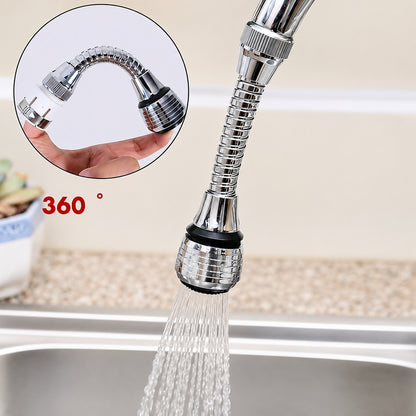 Modern Chrome 360-Degree Flexible Faucet Aerator, 2-Mode Spray Faucet Extender with Universal Clamp Adapter
